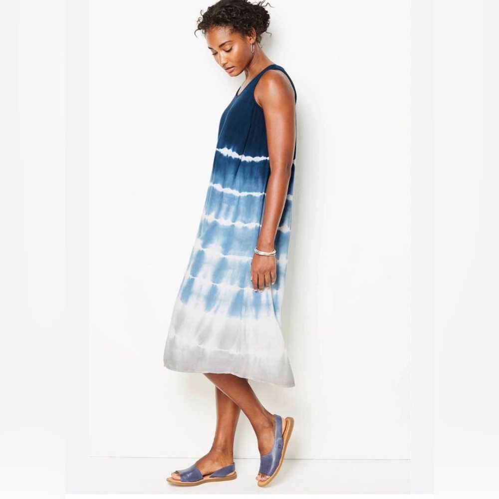 J. JILL Pure Jill Tie-Dye Shirttail Dress Sleeveless Blue Ombre size S